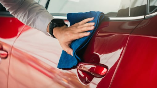 Man cleaning car